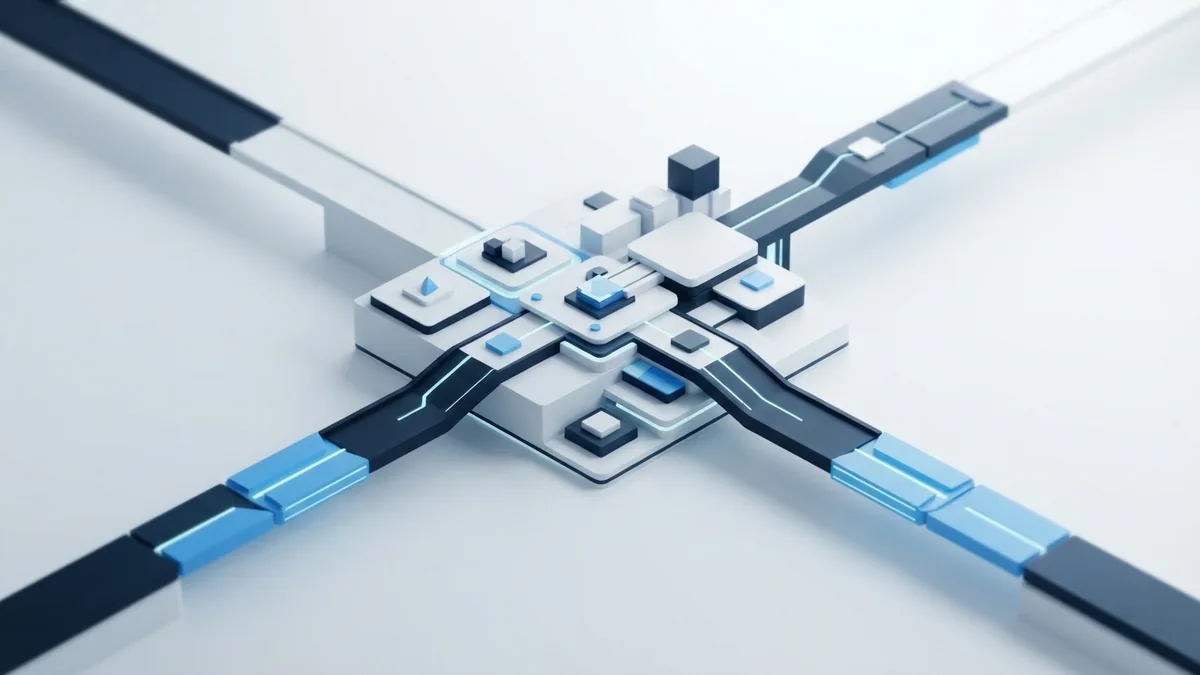 Two blue delivery paths joining modular platforms to represent Scrum and Kanban methods
