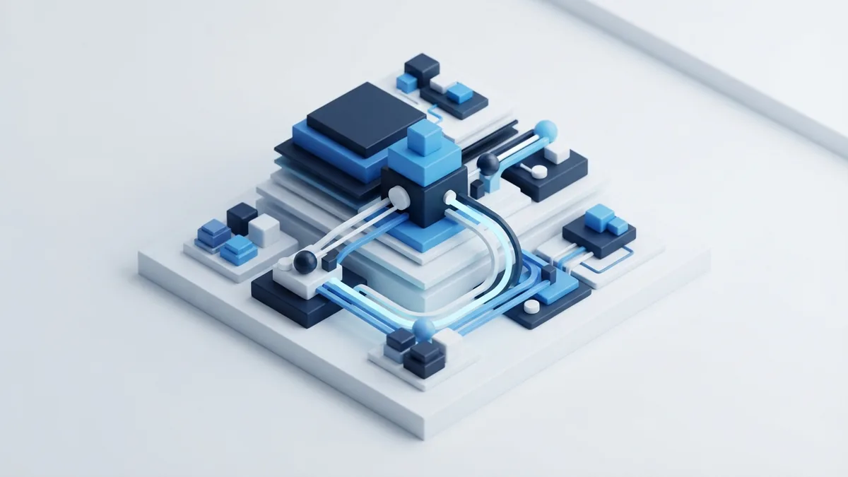 Abstract blue blocks and nodes representing Agile backlogs, flow, and progress metrics