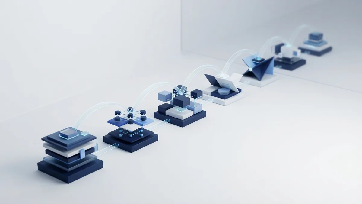 Blue modular forms representing the main phases of an SDLC process
