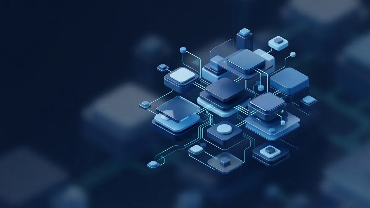 Connected blue modules suggest collaboration and steady improvement in Agile teams