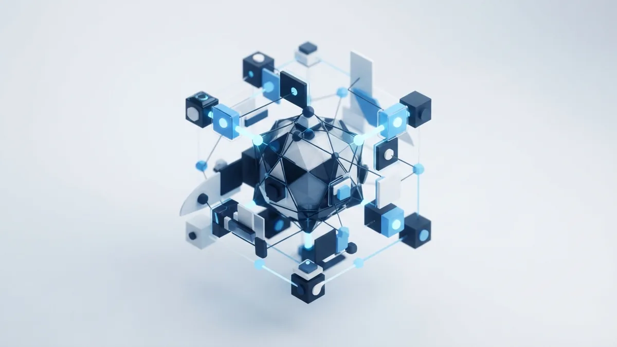 Connected blue modules symbolizing customer feedback and continuous improvement