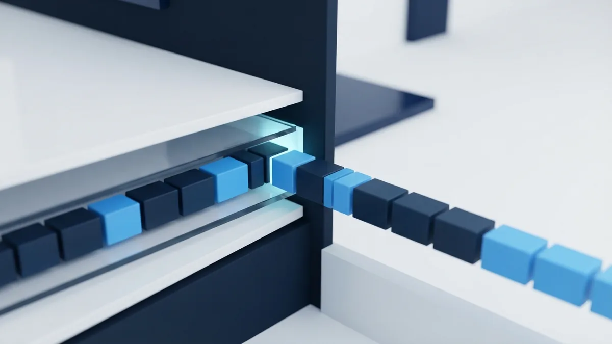 Blue modular blocks moving through a structured path during Agile adoption