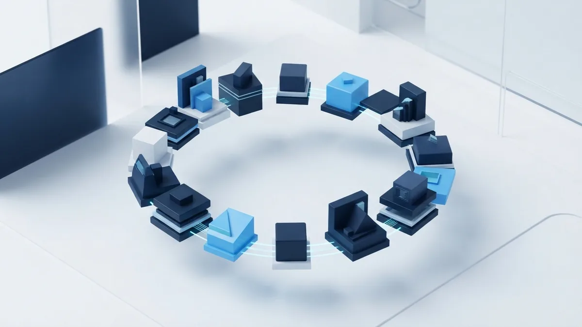 Repeating Scrum sprint workflow Circular geometric workflow showing the repeating Scrum development process