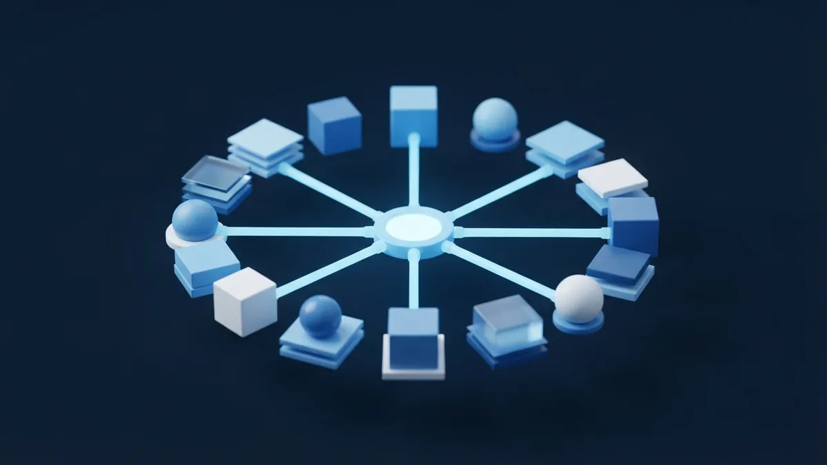 Circular blue modules showing the repeating events in a Scrum process