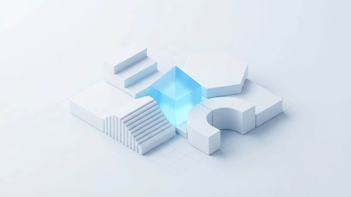 Blue geometric structure representing the core principles of Agile development