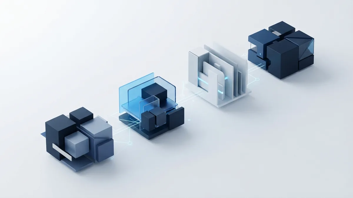 Agile methodology framework shapes Abstract blue modular system representing Agile software methodologies
