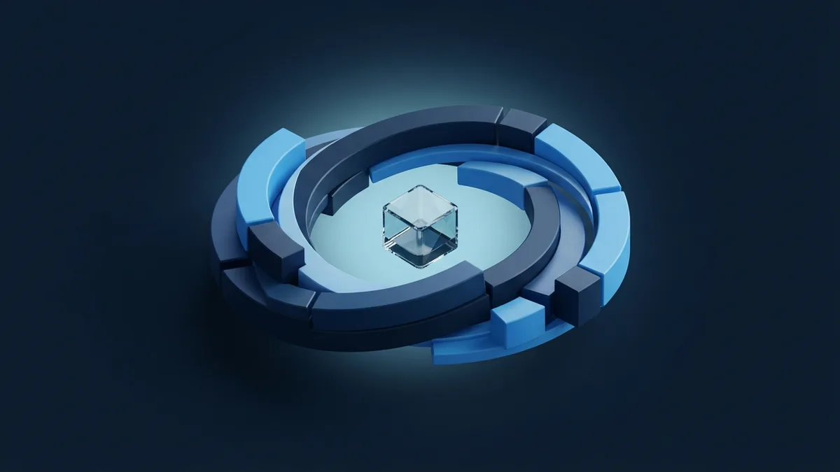 Blue geometric cycle representing iterative Agile software development