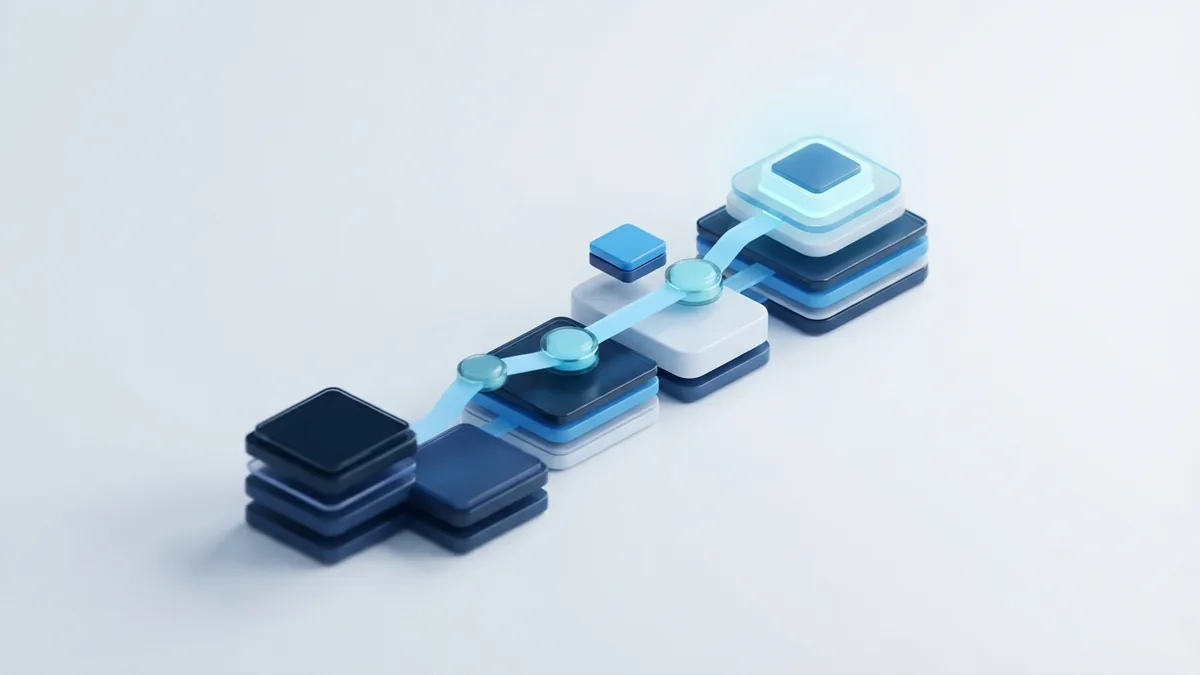 Isometric blue pathway showing connected stages of the software life cycle