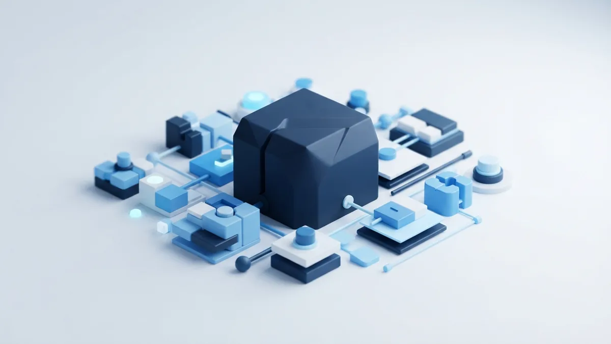 Abstract blue modular forms representing AI tools for developers