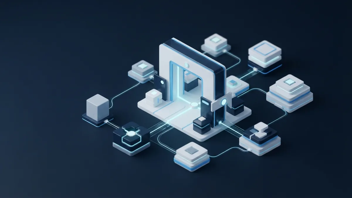 A central gateway linked to resource blocks, showing the role of an API endpoint
