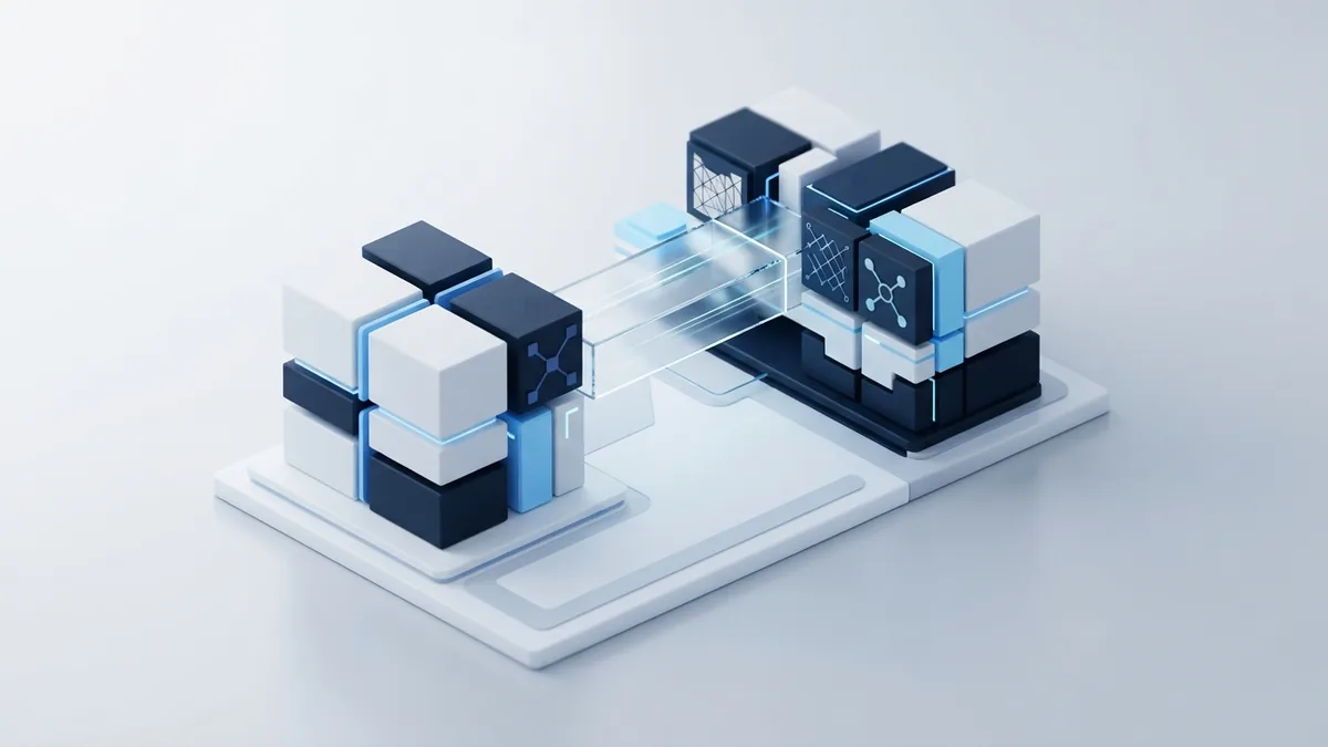 Isometric data blocks connected across cloud migration targets