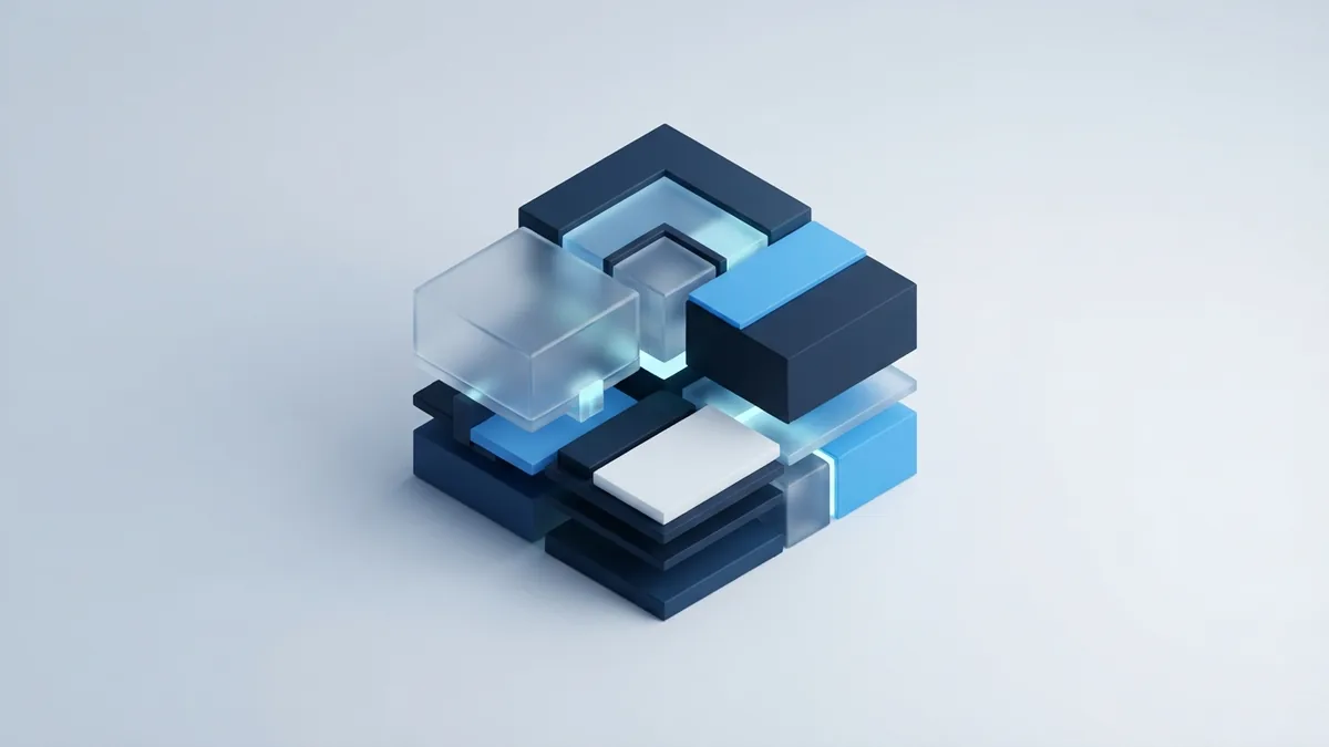 Building an MVP Isometric blue modules joining into a minimum viable product structure