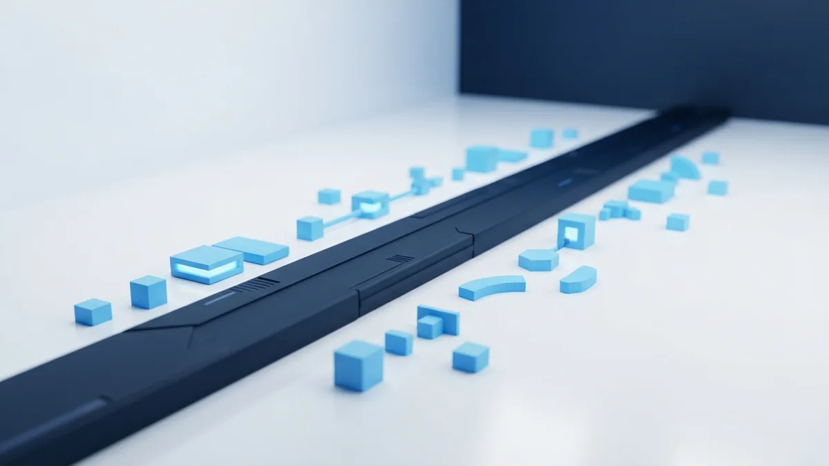 Stable blue product path contrasting with scattered blocks and wasted effort