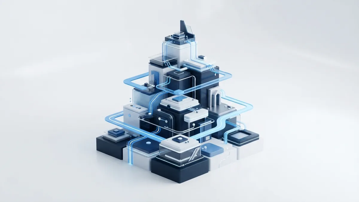 Layered blue platforms showing efficiency, scale, and growth from outsourced business services