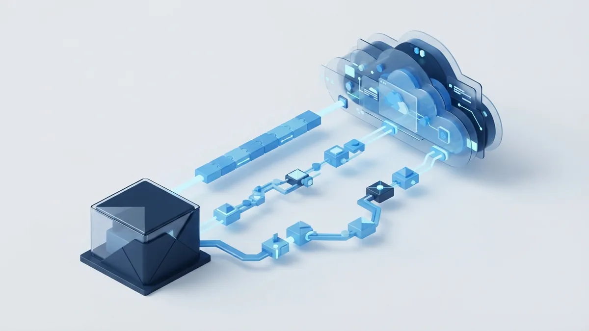 Three paths for moving an application Three abstract cloud migration paths linking local systems with a cloud environment