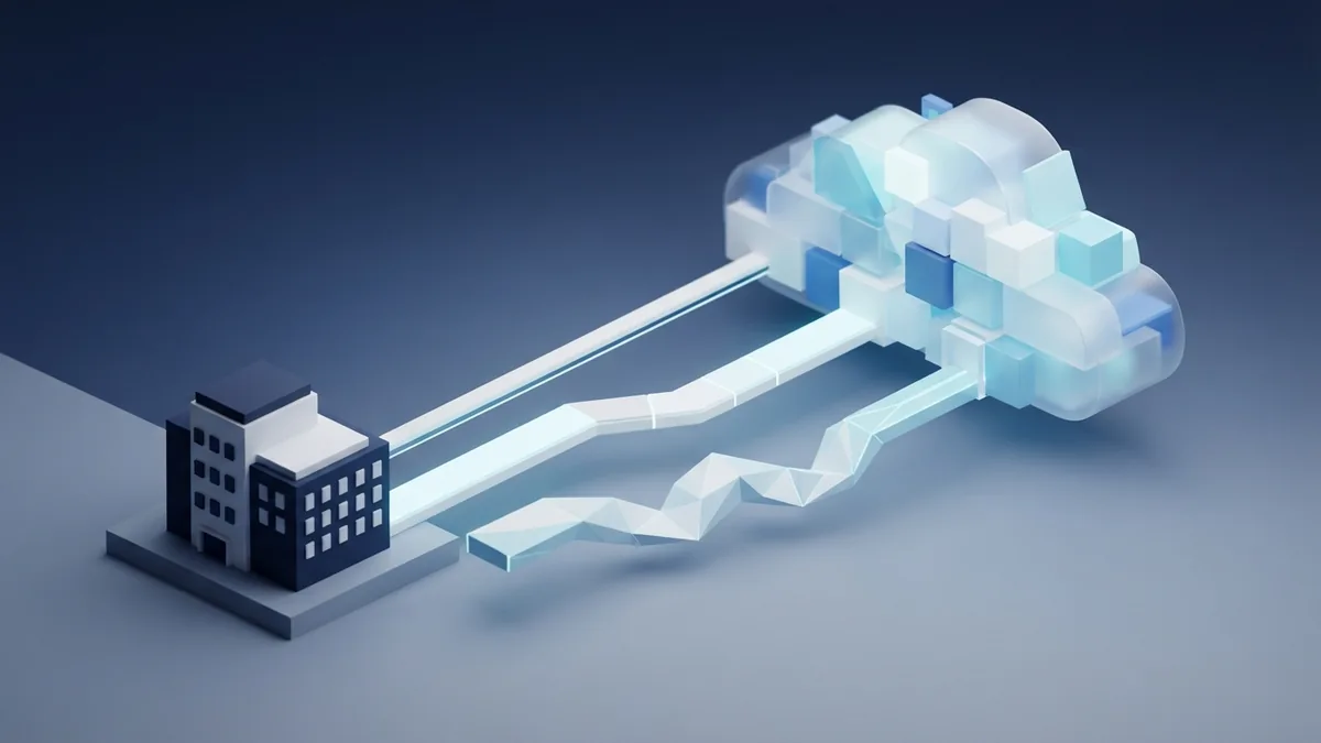 Three abstract pathways showing different app migration approaches into cloud services