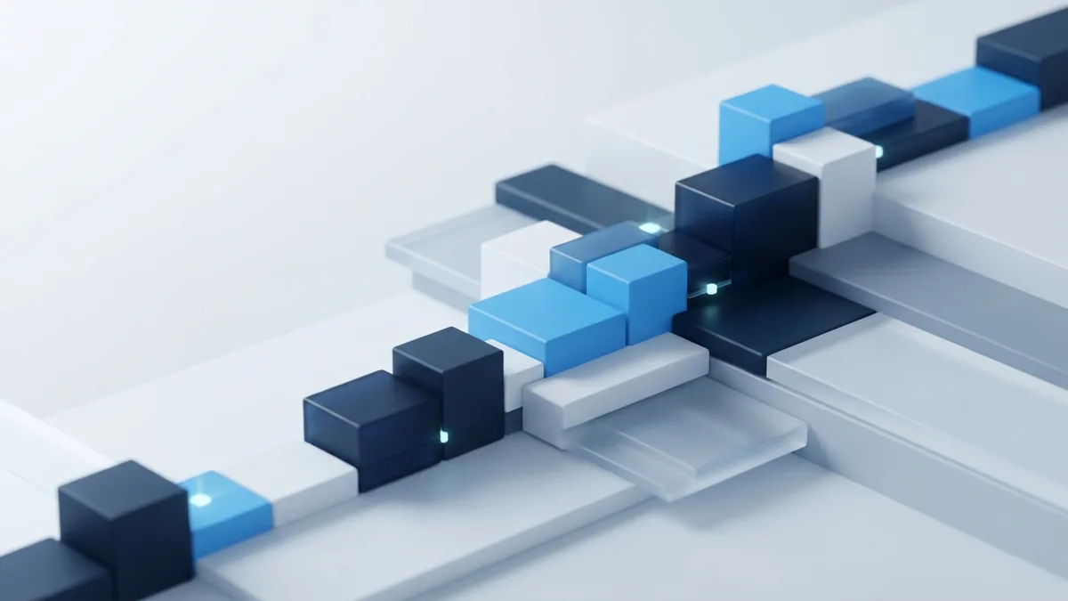 Blue modular blocks arranged as a measured route for an SEO strategy