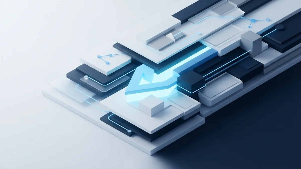 Clear structure for useful content Layered blue and white forms representing clear content planning and structure