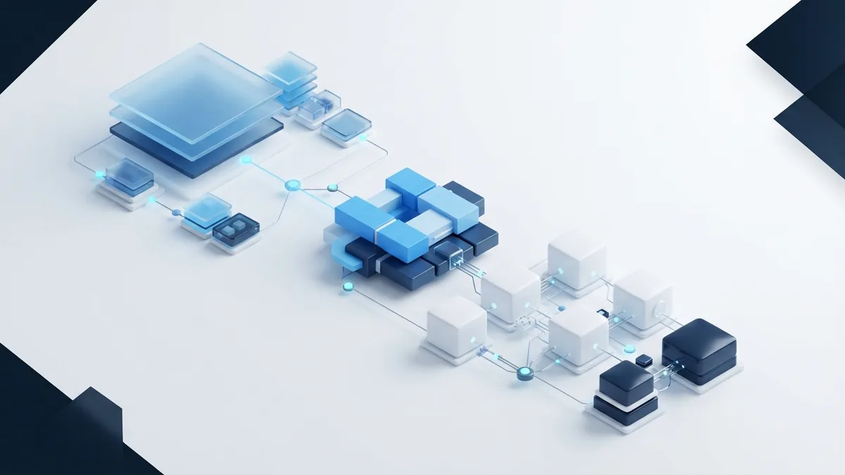 Layered blue data blocks showing a clean machine learning preparation flow