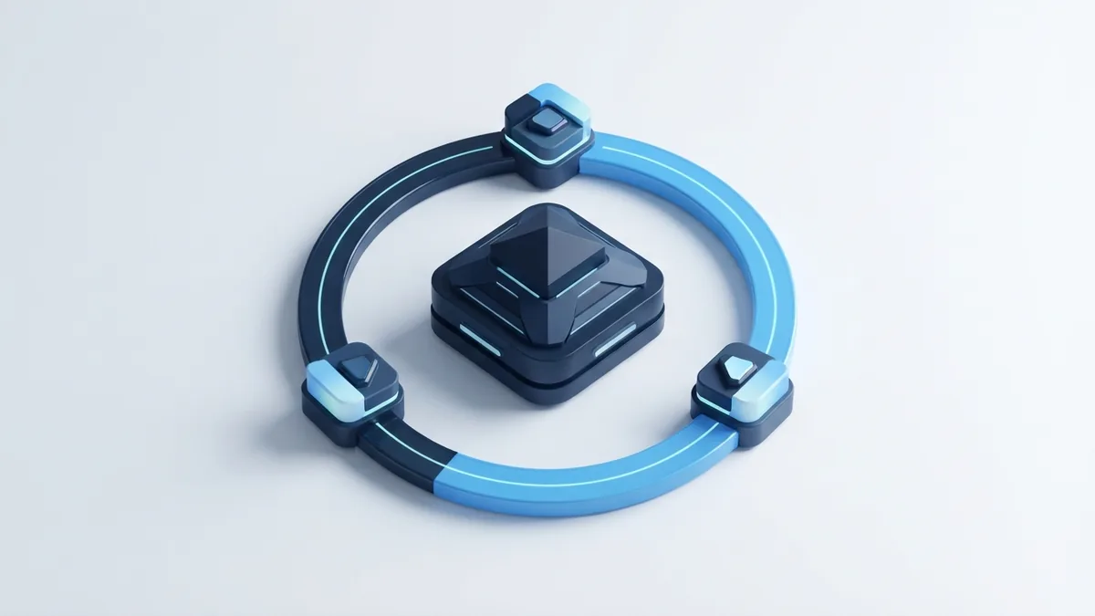 Abstract blue modules linked in a feedback loop for testing and improving a software MVP