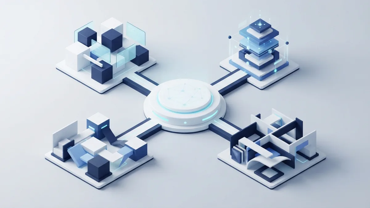 Different forms of a software MVP test Four abstract structures representing different ways to test a software product idea
