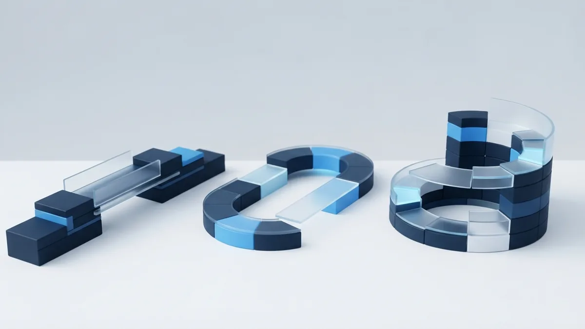 Abstract blue structures showing different software development life cycle models