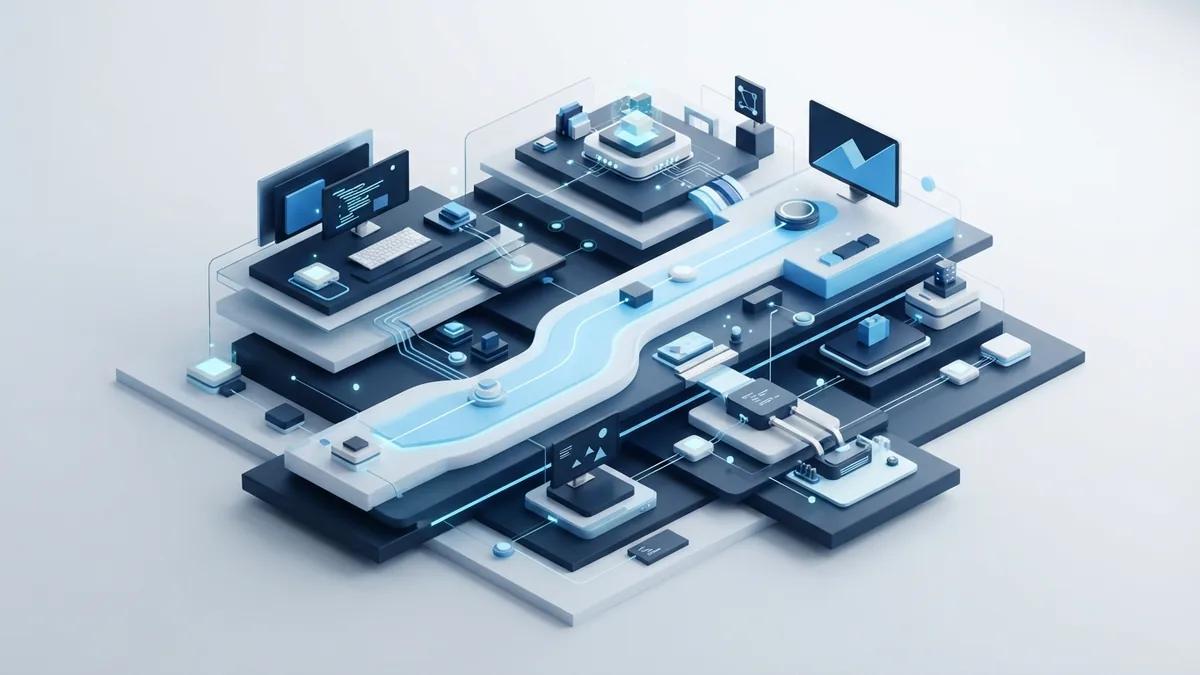 SDLC tools and standards Abstract cloud and network structures representing software development life cycle tools