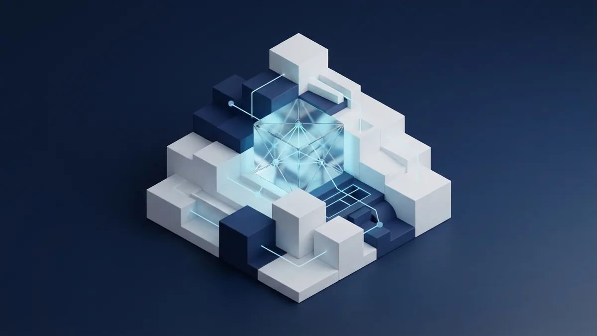 Isometric blue framework showing structure and control in software projects