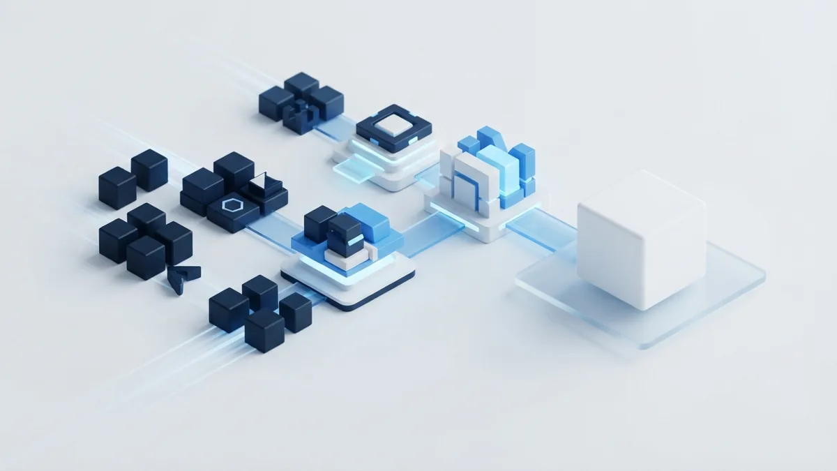 A visual path from backlog to delivery Isometric blue blocks showing work moving from a backlog through a sprint to delivery