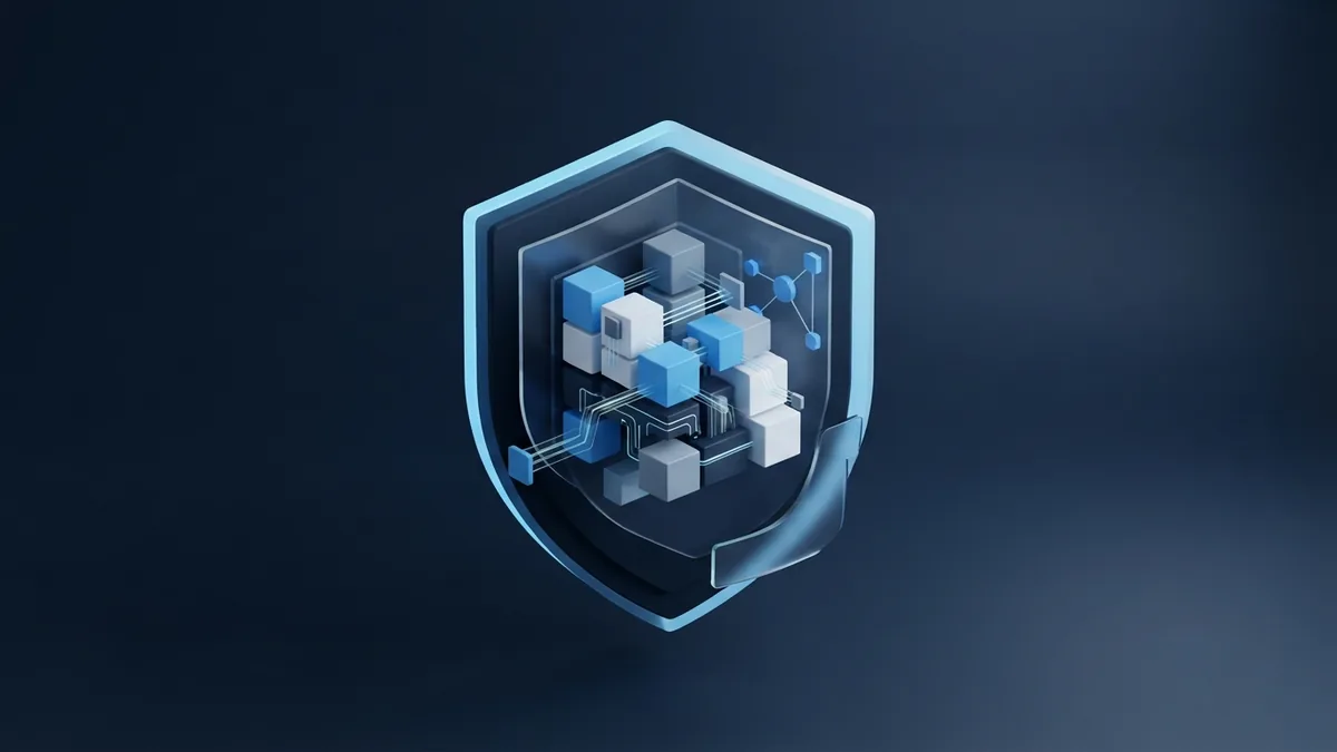 Blue layered security structure around software testing and maintenance blocks