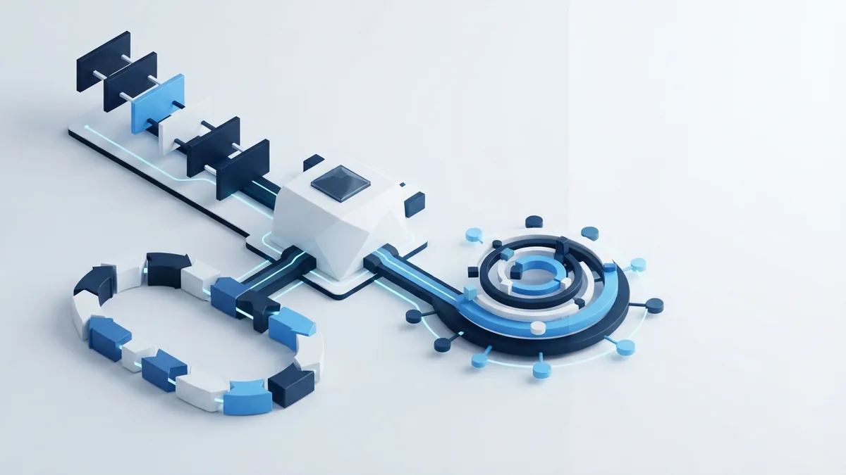 Abstract blue modular paths showing different software development life cycle models