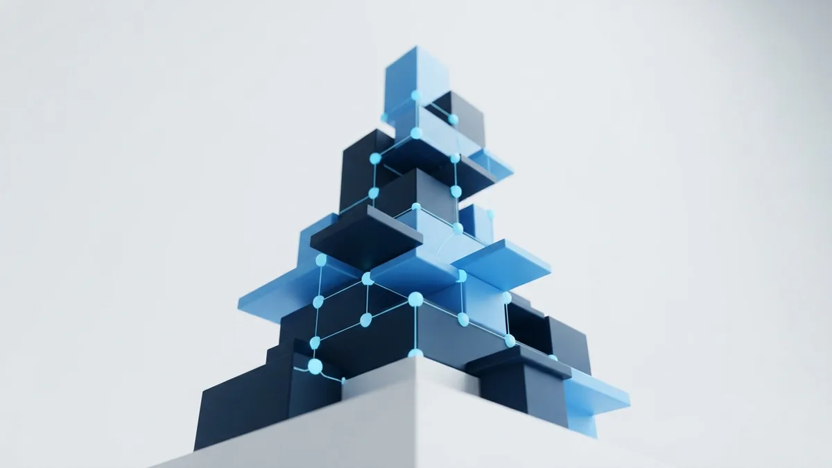 Structured software project delivery Interlocking blue blocks showing structure and progress in software project delivery