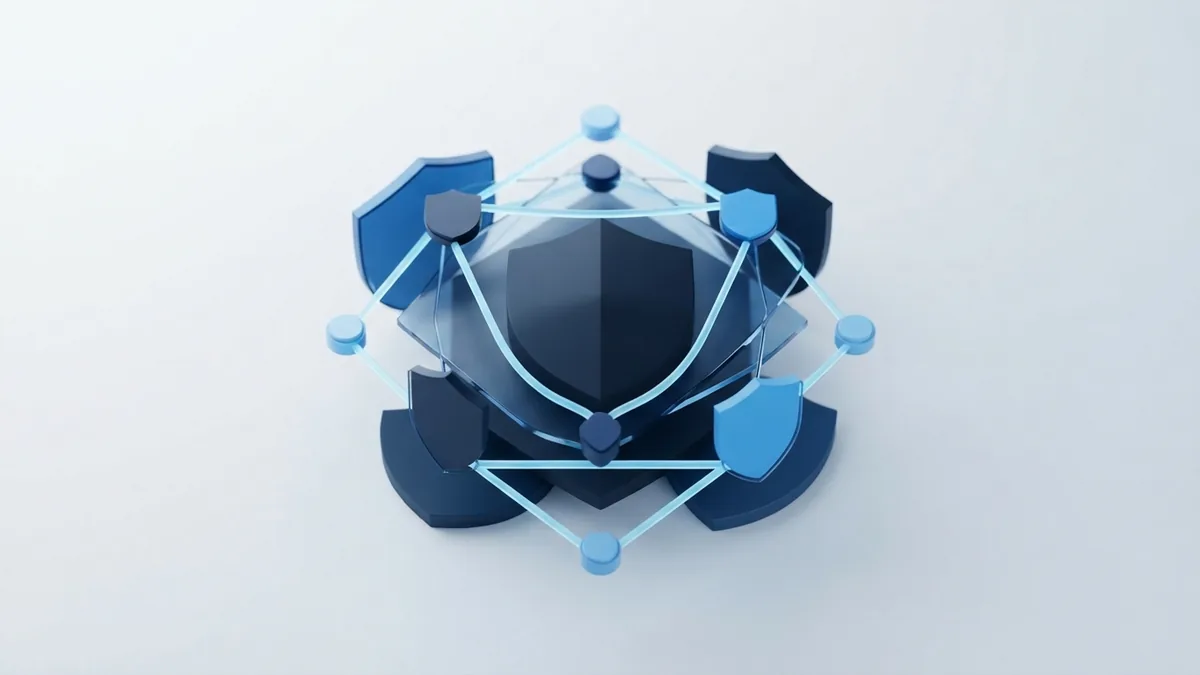 Blue geometric security layers protecting a software development process