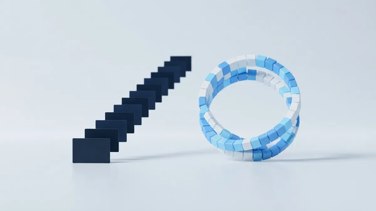Abstract comparison of a linear workflow and a repeating agile cycle