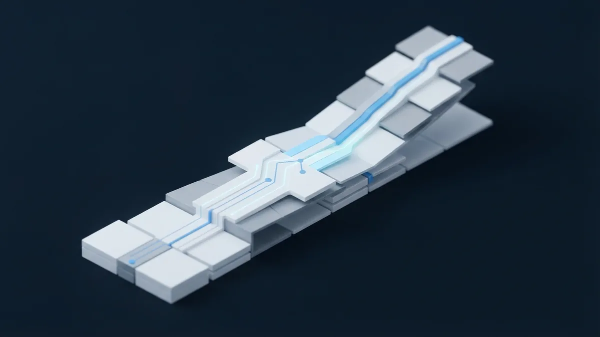 Orderly milestones in a planned project Aligned blue modular planes representing clear milestones and planned project handoffs