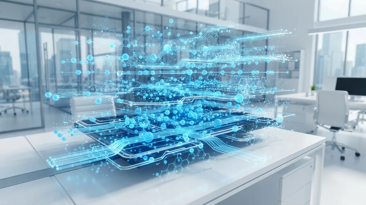 How software systems communicate Layered digital systems showing data moving between connected software services