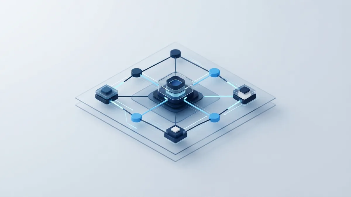 A small software system takes shape Abstract blue network showing a small software release growing through tested connections