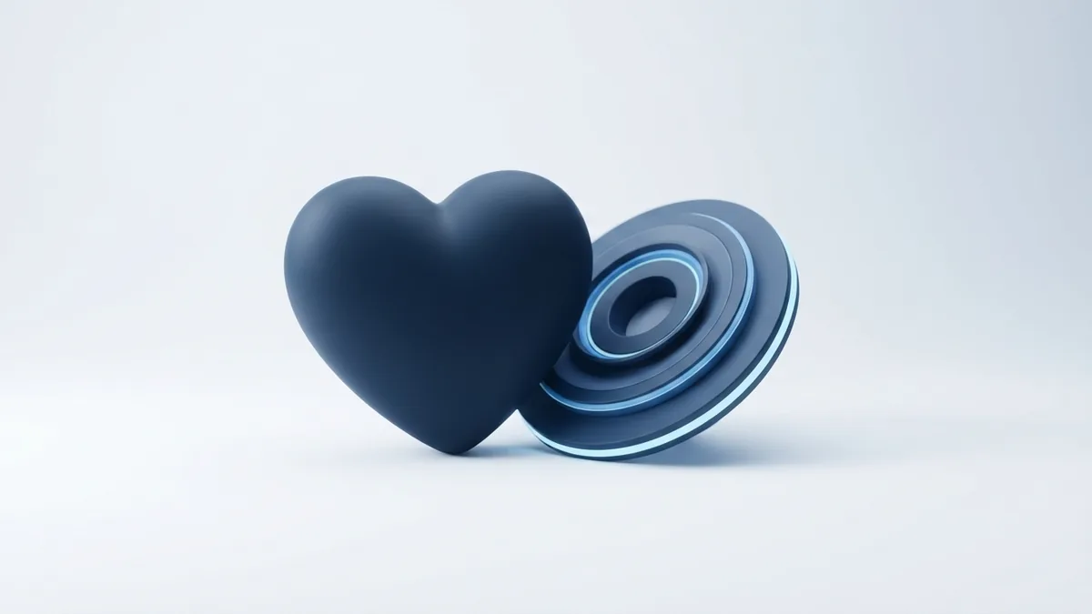 Abstract blue heart and valve forms representing mitral valve prolapse in medical terms