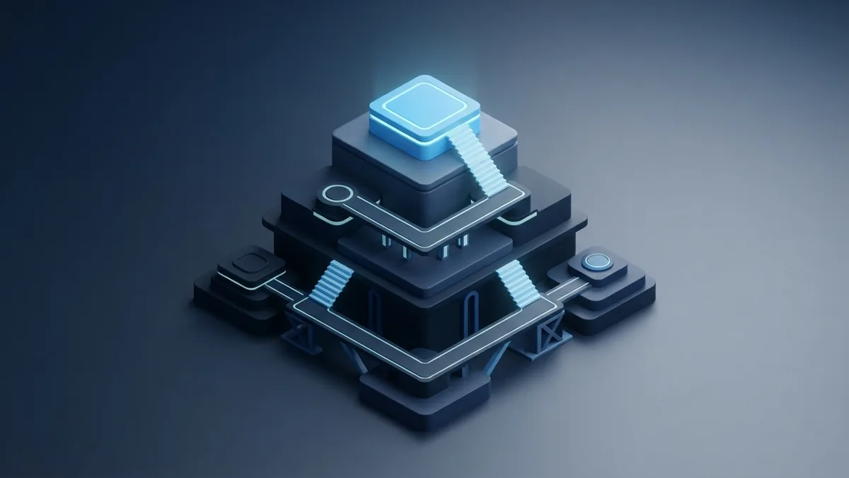Blue platforms show staged project delivery toward a first useful release