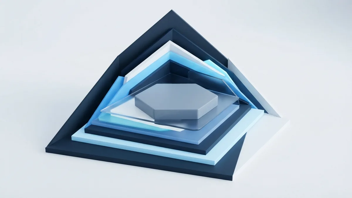 Focused MVP feature planning Layered blue planes narrowing toward a focused platform for MVP feature planning