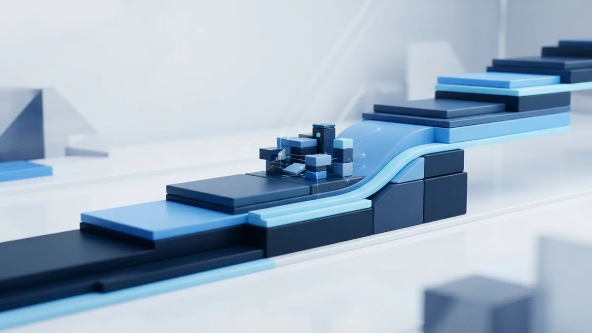Abstract blue modular platforms showing Agile planning review and improvement