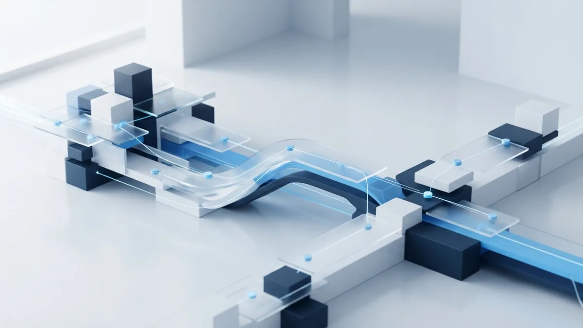 Blue and white abstract pathways representing Scrum Kanban and XP methods