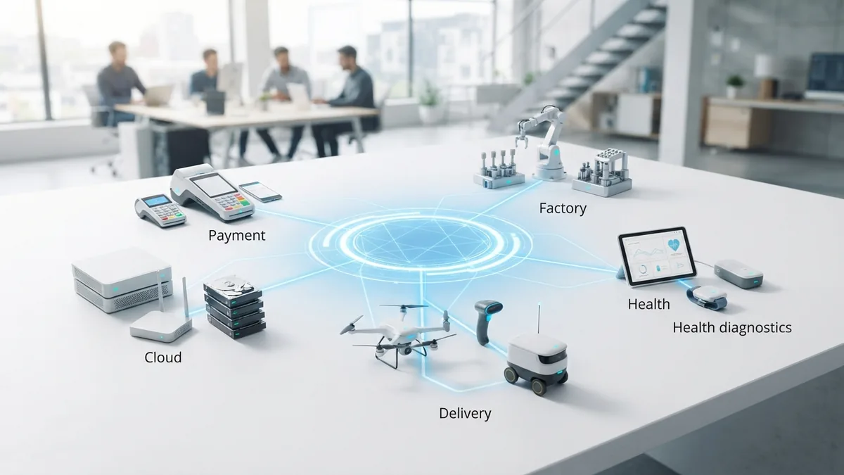 Business services linked through secure payment, cloud, and device connections