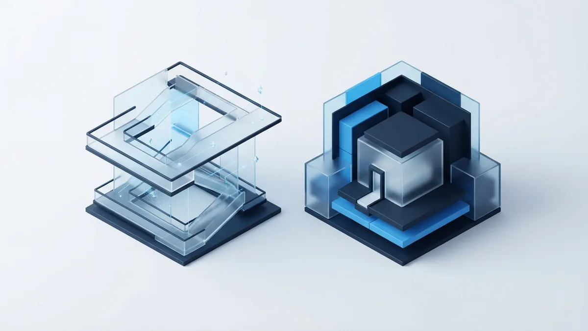 Blue geometric structures representing public and private API key access levels