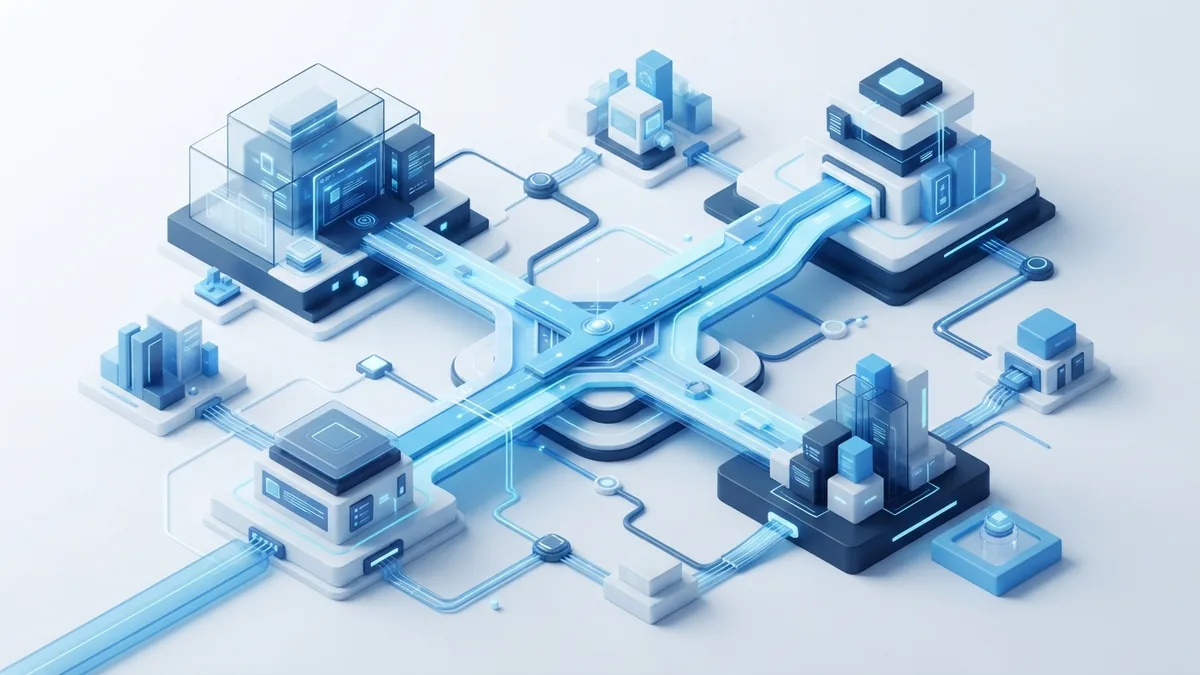Blue data pathways linking business functions in an outsourcing example